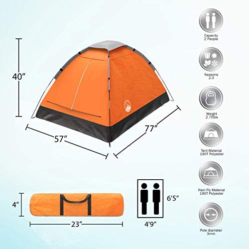2-Person Camping Tent - Includes Rain Fly and Carrying Bag - Lightweight Compact Outdoor Tent for Backpacking, Hiking, or Beaches by Wakeman (Orange) - Image 2