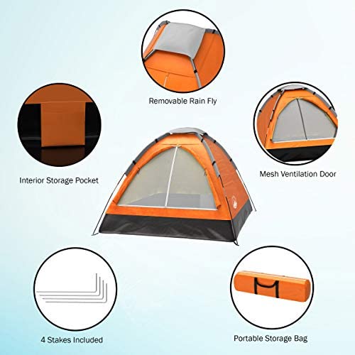 2-Person Camping Tent - Includes Rain Fly and Carrying Bag - Lightweight Compact Outdoor Tent for Backpacking, Hiking, or Beaches by Wakeman (Orange) - Image 3