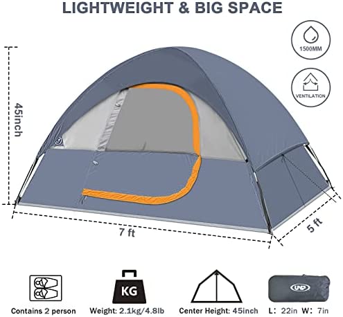 Camping Tent 2 Person, Waterproof Windproof Tent with Rainfly Easy Set up-Portable Dome Tents for Camping - Image 2