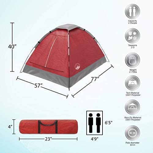 2-Person Camping Tent – Includes Rain Fly and Carrying Bag – Lightweight Outdoor Tent for Backpacking, Hiking, or Beach by Wakeman Outdoors - Image 2