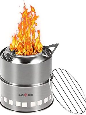 Gas One Camping Stove - Wood Stove Stainless Steel Portable Stove with Alcohol Tray Potable Wood Burning Stoves for Picnic BBQ Camp Hiking with Grill Grid
