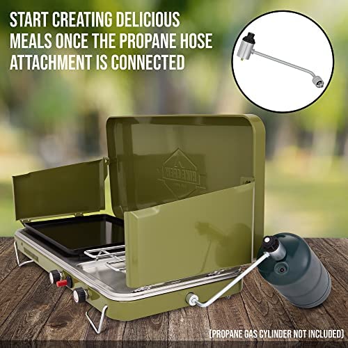 Hike Crew 2-in-1 Gas Camping Stove | Portable Propane Grill/Stove Burner w/Integrated Igniter & Stainless Steel Drip Tray | Built-in Carrying Handle, Foldable Legs & Wind Panels | Includes Regulator - Image 5